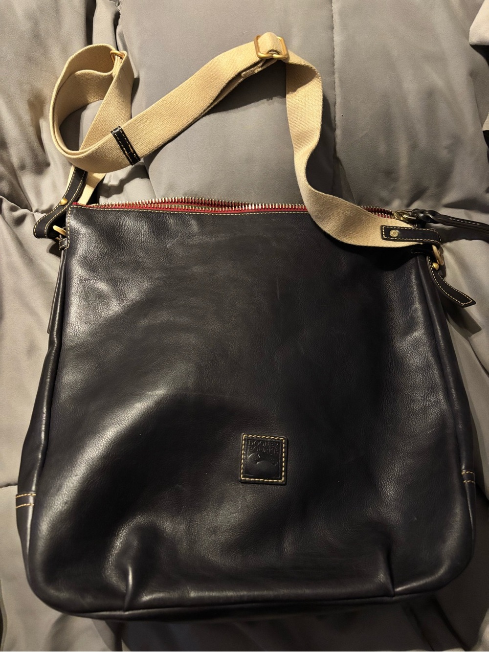 Dooney & Bourke Black Leather Shoulder Bag with Cream Strap